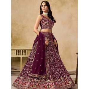 <b>Wedding</b> Wear Maroon Zari Embroidered Georgette Lehenga Choli - Product Image 4