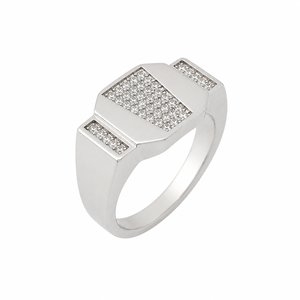 Bague Chevalière Rectangulaire en Argent Sterling 925 pour Homme, Pavée de Diamants, Finition Polie, Design Géométrique Audacieux, Idéale pour Mariage, Fêtes et Usage Quotidien - Product Image 2