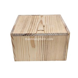 Boîte en bois de pin faite à la main, forme carrée avec découpes circulaires pour le rangement de cadeaux et d'artisanat, personnalisable, fabriquée au Vietnam - Product Image 4