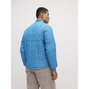 Men's Blue Quilted <b>Jacket</b> Stand Collar Zipper Closure Casual Autumn Outerwear Polyester Wadding Regular Length - Product Image 1