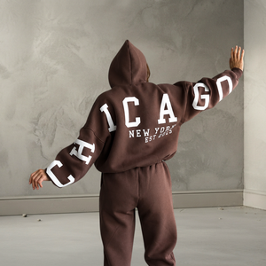 Sweat-shirt à capuche oversize pour homme Chicago <span class=keywords><strong>New</strong></span> <span class=keywords><strong>York</strong></span>, en coton molletonné marron, style streetwear décontracté, imprimé au dos, style automne - Product Image 1