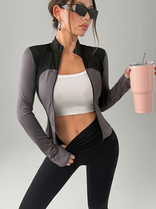 Wholesale Women Activewear Yoga Jackets Nylon Soft Ribbed <b>Tops</b> Slim Fit <b>Zip</b> up Long Sleeve Fitness Women Yoga Jacket - Product Image 5