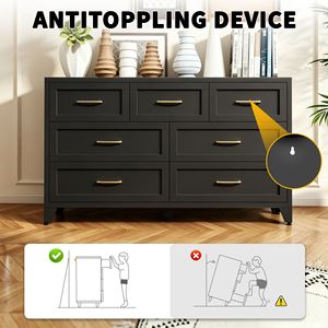 Comò Moderno a 7 Cassetti, Mobile Contenitore Basso in Metallo Nero per Camera da Letto, Soggiorno, Ingresso - Product Image 6