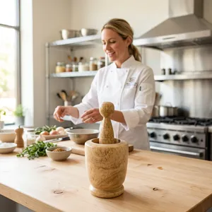 Ensemble mortier et pilon en bois de qualité supérieure pour herbes et épices, broyage manuel, accessoires de cuisine durables, pour moudre le poivre et les épices - Product Image 4