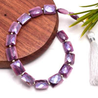 Perles rectangulaires facettées en pierre de lune violette naturelle de qualité supérieure, faites à la main, 8 pouces, 8x7, 9x11,5 mm, brin de pierres semi-précieuses