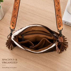 Sac à bandoulière Western en cuir de vachette pleine fleur fait main avec franges, sangle en cuir repoussé, sac à main de cowgirl pour femme, idéal pour le quotidien et les voyages - Product Image 4
