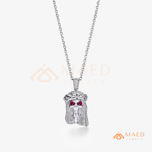Pendentif Tête de Jésus en Argent Moissanite Sertie de Pierres, Yeux en Pierre Rouge, Collier Hip Hop, Cadeau Streetwear de Luxe - Product Image 5