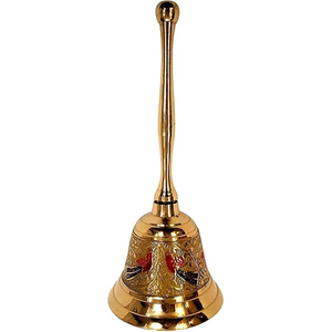 Brass ritual hand bell featuring a prominent Om symbol handle, available at wholesale prices. - Product Image 2