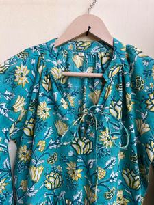 ชุดเดรสยาวผ้าฝ้ายอินเดียลำลองสำหรับผู้หญิงเดรสแม็กซี่ปักลายดอกไม้แขนยาว - Product Image 4