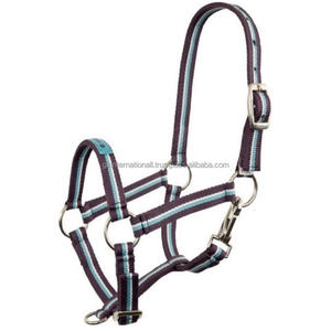 Beautiful Nylon Stripe Plus Halters Made in India Two Tone Nylon Horse Racing Halter with <b>Lead</b> <b>Rope</b> Custom Sizes Bulk Order - Product Image 3