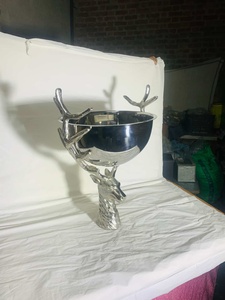 Silver Deer Ice Bucket Decorative Ice Bowl Antlers Stand Modern <b>Table</b> Centerpiece Wine <b>Cooler</b> Holder 5L Capacity Leak Proof - Product Image 3