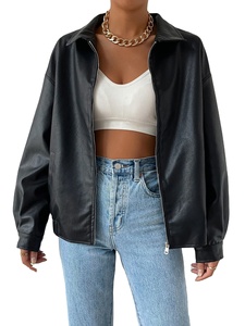 Chaquetas de Cuero Negras Personalizadas de Alta Calidad y Talla Grande para Mujer, Chaqueta de Cuero con Mangas de Cuero para Mujer - Product Image 4