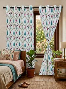 Rideaux en coton premium imprimés à la main, motifs floraux traditionnels, pour la décoration des fenêtres du salon et de la chambre, style maison. - Product Image 4
