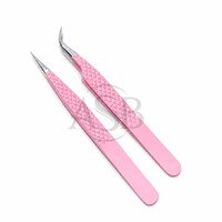 Pince à épiler professionnelle Diamond Grip pour extensions de cils, 90 degrés, droite et courbée, en acier inoxydable, rose pâle, pour cils délicats