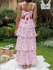 Elegante Vestido Maxi Azul con Estampado Floral, Cuello Cuadrado, Sin Mangas, Tela Ligera y Transpirable, con Volantes, para Mujer - Product Image 5