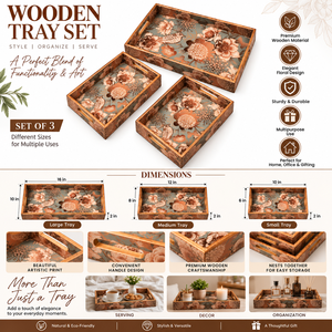 Plateau de service contemporain en bois artisanal imprimé avec des motifs d'oiseaux et de fleurs, avec poignée, pour la décoration de la maison, pour les célébrations de Diwali et de mariage - Product Image 5
