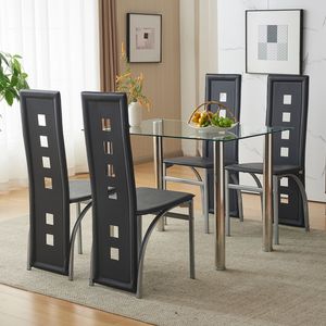 Set da Pranzo in 4 Pezzi Nero con Piano in Vetro Temperato e Sedie Comode per Cucina o Sala da Pranzo - Product Image 4