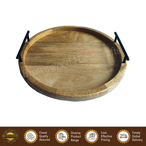 Plateau de service en bois de manguier de qualité supérieure, design unique, vente en gros, personnalisable, avec poignées en métal, pour hôtel, restaurant et usage domestique - Product Image 4