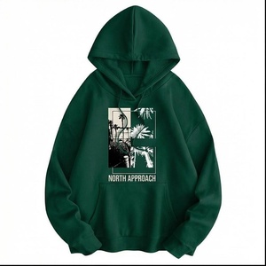 North Approach Hooded Sweatshirt <b>Men</b> Oversized Cotton Print Pocket Casual Autumn Green Hoodie - Product Image 1