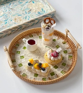 Bandeja de mimbre perla madre hecha a mano Vietnam Gran aperitivo postre fruta Casa de Té cestas de almacenamiento bandejas de servicio personalizadas mesa de centro - Product Image 2