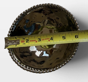 Cuenco decorativo ovalado con borde de cuentas plateadas, cuenco decorativo con borde ondulado, plato de servir decorativo, mesa clásica - Product Image 4