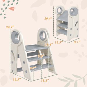 Sgabello da Cucina Regolabile e Pieghevole con Maniglie Antiscivolo, Arredo per Bambini per Lavabo Bagno, Grigio - Product Image 3