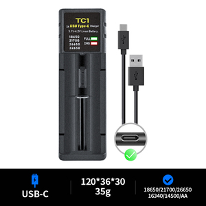 Chargeur de batterie USB C portable ZEROBEAM, 1 emplacement pour batteries lithium-ion NiMH 21700 18650 26650, protection intelligente de la charge - Product Image 2