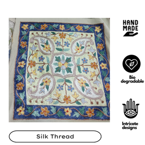 Premium <b>Green</b> Square Kashmiri Aari Hand Embroidered cushion <b>cover</b> 16" Cotton pillow <b>cover</b> silk thread Cat design eco friendly - Product Image 2