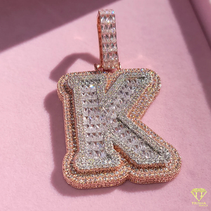 Pendentif personnalisé « M K » avec diamants de laboratoire, collier hip-hop de luxe, chaîne de bijoux scintillante - Product Image 2