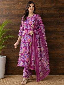 Salwar Kameez en coton extensible à imprimé floral, pantalon droit réversible, vêtements décontractés pour femmes indiennes et pakistanaises, été, Diwali - Product Image 3