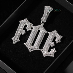 Pendentif en diamant cultivé en laboratoire avec la lettre « FOE », en argent 925 plaqué rhodium, style hip-hop, charme unisexe - Product Image 1