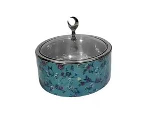 Plat à chafing rond en acier inoxydable émaillé de qualité supérieure avec couvercle à motif floral pour la restauration - Product Image 1