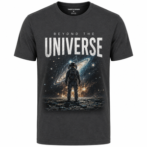 Thread & Harbor Camiseta negra para hombre con estampado de astronauta Beyond The Universe, manga corta, cuello redondo, ajuste informal - Product Image 1
