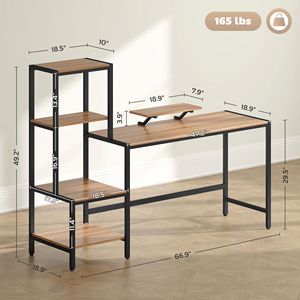 "Rectangle Brown MDF Computer <b>Desk</b> with Monitor Stand & Storage Shelves" - Product Image 3