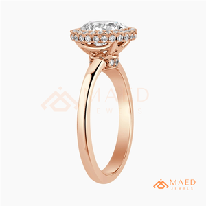 Bague de fiançailles en or rose 14 carats avec halo de moissanite taille ronde, alliance pavée, bijoux de mariée de luxe, cadeau pour elle - Product Image 6