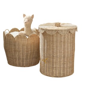 Cesta de Almacenamiento de Mimbre con Borde Festoneado, Cesto Organizador de Juguetes Tejido con Parte Superior Abierta, Cesto de Ropa de Mimbre para Guardería Infantil - Product Image 3