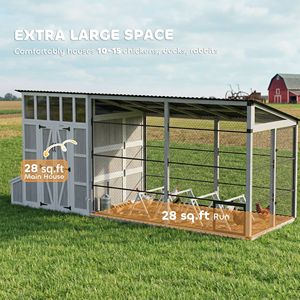 Gallinero Grande Tipo H y A para 10-15 Gallinas, Caseta Exterior con Área de Recreo, Nido, Techo Impermeable y Perchas - Product Image 3
