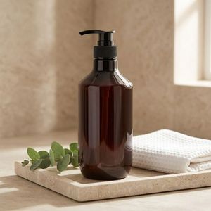 Flacon de lotion rond en PET de 800 ml, flacon en plastique ambré avec pompe noire pour shampoing, gel douche, emballage cosmétique, fabricant vietnamien - Product Image 5