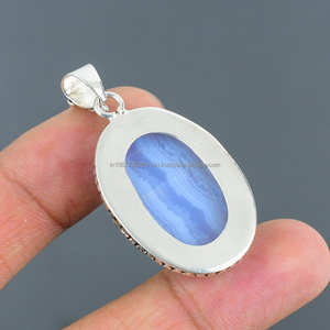 Colgante hecho a mano de Plata de Ley 925 sólida colgante de joyería de encaje azul hecho a mano colgante de plata sólida - Product Image 3