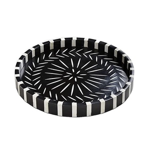 Plateau d'incrustation en os noir rond personnalisé, plateau de service de bonbons de mariage, accessoires de cuisine, plateau de service de thé pour la maison - Product Image 1
