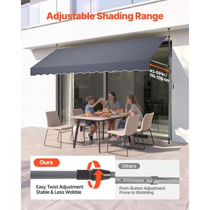 Auvent rétractable pour patio extérieur de 138 pouces, hauteur réglable, abri pour porte/fenêtre, manuel - Product Image 4