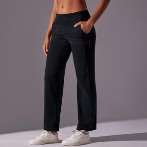 Pantalones de Yoga Deportivos para Mujer con Logotipo Personalizado, Cintura Alta, Pierna Ancha, Mezcla de Algodón, Antiestáticos, Cierre Elástico en la Cintura - Product Image 2