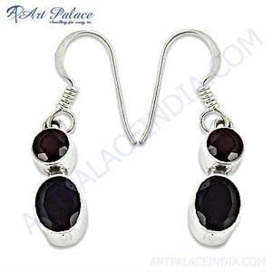 <b>Pretty</b> Cut Silver Garnet Gemstone <b>Earrings</b> - Product Image 1