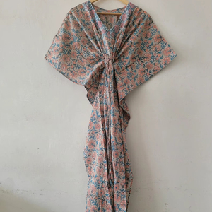 ชุดคลุมกิโมโนผ้าฝ้ายพิมพ์ลายดอกไม้สุดหรู ระบายอากาศได้ดี สไตล์โบโฮชิค ชุดลำลองฤดูร้อน คอวี ความยาวเต็มตัว สวมใส่สบาย - Product Image 1