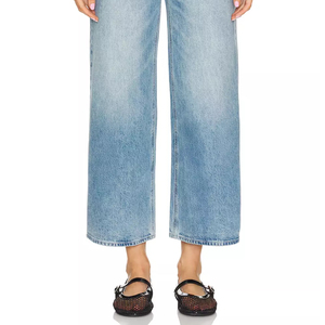 Pantalones Vaqueros de Cintura Alta, Pierna Ancha, Lavado Claro, Algodón, Corte Holgado, Largura al Tobillo, Estilo Casual, Jeans de Primavera para Mujer - Product Image 3