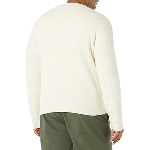 Pull en maille torsadée anti-boulochage en viscose/coton pour homme, col rond, manches longues, couleur unie, chaud, avec logo frontal - Product Image 2