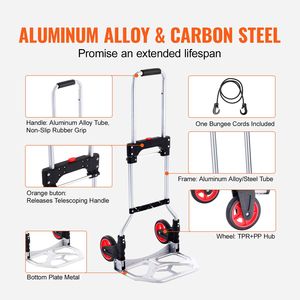 Carretilla de Mano Plegable de Aluminio con Mango Telescópico, Capacidad de 176 Libras, Carrito de Equipaje Resistente de 300 kg, Personalizable OEM - Product Image 4
