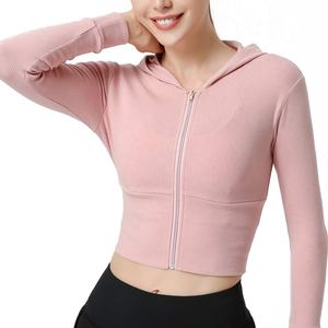 Holesale-Sudadera corta con capucha para mujer, ropa deportiva de gimnasio de alta calidad, talla grande - Product Image 2