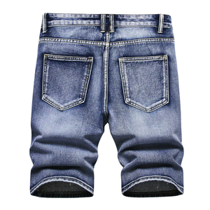 Pantalones Cortos de Mezclilla para Hombre, Azul Oscuro, Transpirables, Desgastados, Casuales, de Verano, Corte Regular, Largura hasta la Rodilla, Lavados, Cinco Bolsillos, Estilo Urbano - Product Image 2
