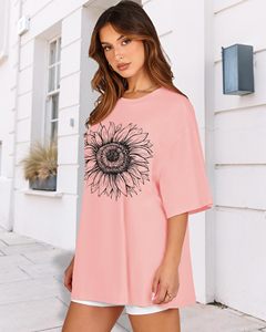 T-shirt imprimé graphique 100 % coton pour femme, col rond, coupe ample et confortable, manches courtes, idéal pour l'été - Product Image 6